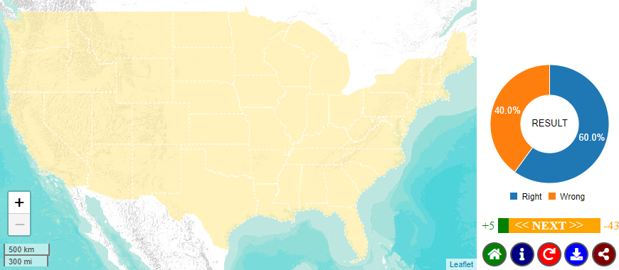 USA States Map Quiz Game
